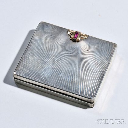 Tiffany & Co. 14kt Gold and Ruby-mounted Sterling Silver Cigarette Case