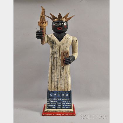 Shane Campbell Carved and Painted Wood Black Statue of Liberty