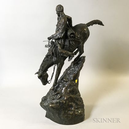 Bronze Sculpture of a Horse and Native American Rider After Frederick Remington
