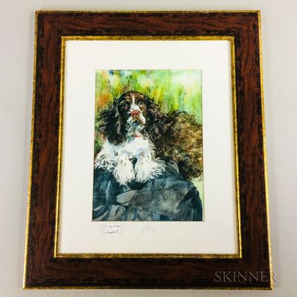Framed Jane Wingate Mitchell Lithograph of a Springer Spaniel