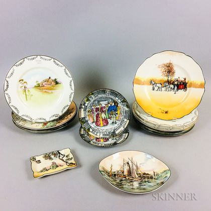Fifteen Royal Doulton Transfer-decorated Ceramic Plates and Dishes