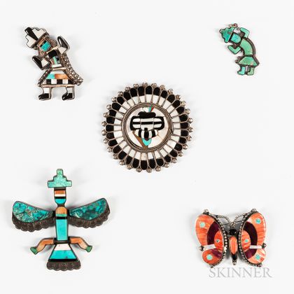 Five Zuni Inlay Pins