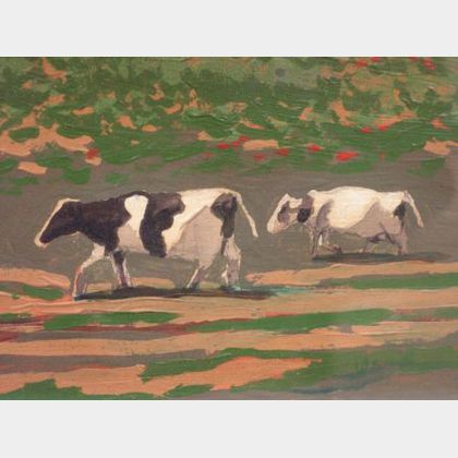 Framed Oil Two Cows