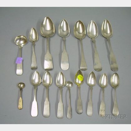 Approximately Sixteen Coin Silver and Sterling Silver Spoons