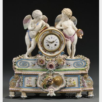 French Porcelain Cherub Clock