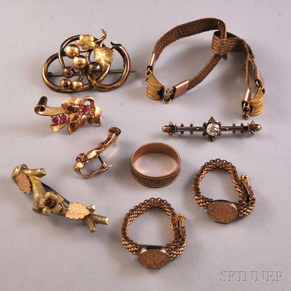 Group of Victorian and Later 14kt Gold, 10kt Gold, and Gold-tone Jewelry