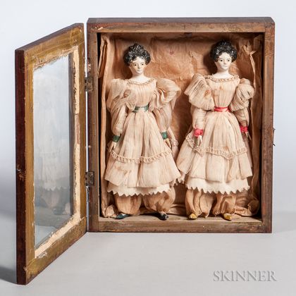 Shadow Box Containing Milliner Model Dolls