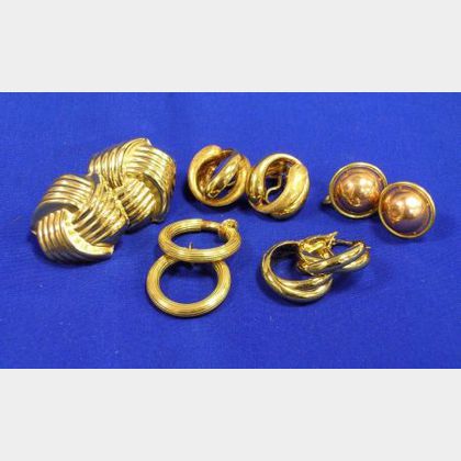 Five Pairs of Contemporary Gold Earrings. 