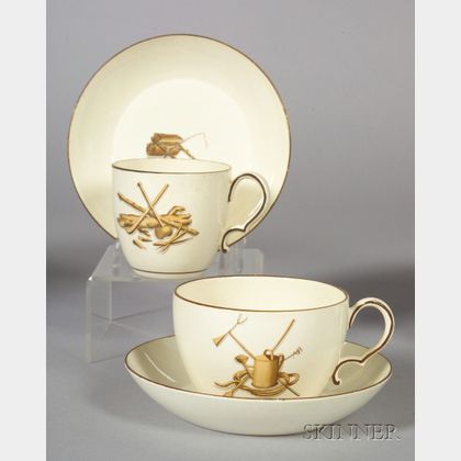 Two Wedgwood Queen's Ware Cups and Saucers