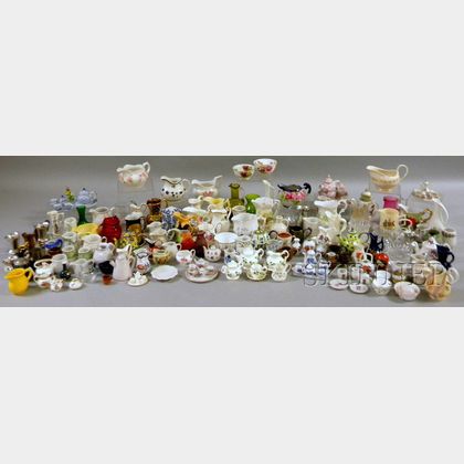 Large Collection of Mostly Miniature and Small Ceramic Jugs, Teaware, and Table Items. 