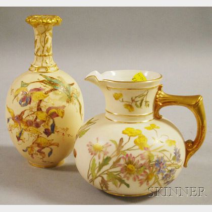 Two European Hand-painted Floral-decorated Porcelain Items