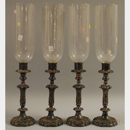Set of Four Weighted English Silver-plated Candlesticks