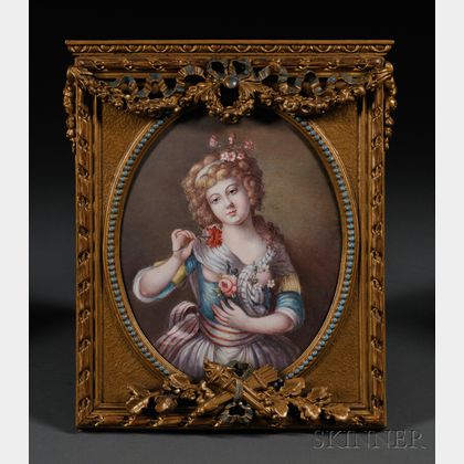 Framed Enamel on Copper Portrait of a Maiden
