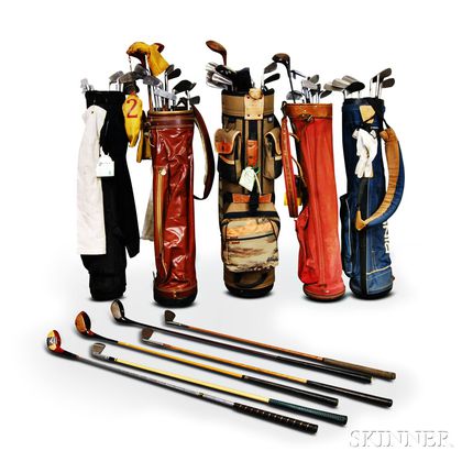 Group of Assorted Golf Clubs and Bags