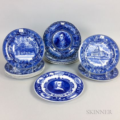 Twelve Blue and White Transfer-decorated Ceramic Plates