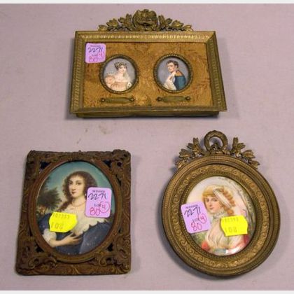 Four Cast Gilt-metal Framed Portrait Miniatures