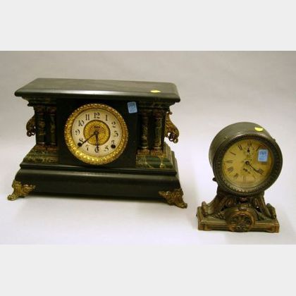 Seth Thomas Brass Cased Alarm Clock and Mantel Clock by E. Ingraham & Co.