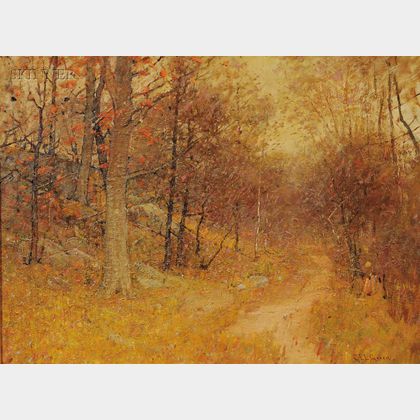 Charles Edwin Lewis Green (American, 1844-1915) Autumn Trees in Forest