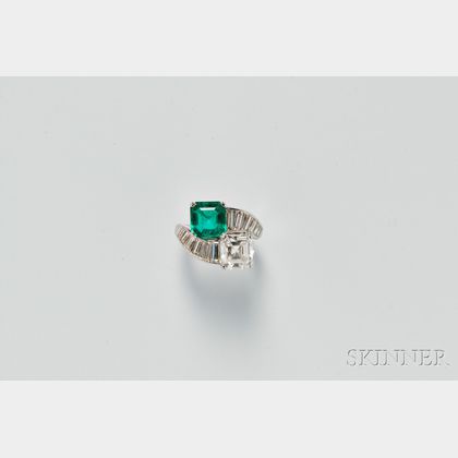 Emerald and Diamond Bypass Ring