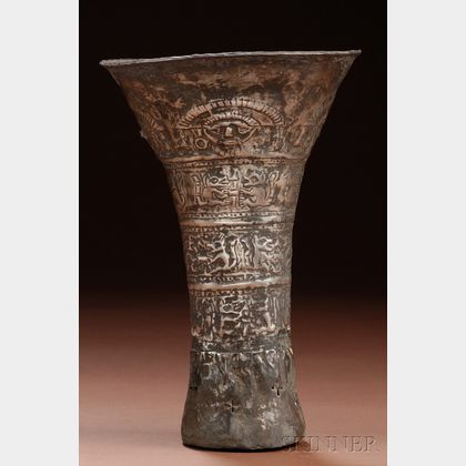 Pre-Columbian Embossed Silver Beaker