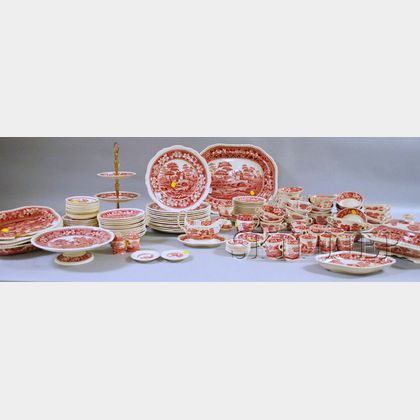 Approximately 122-piece Copeland Spode Red Transfer-decorated Spode's Tower Pattern Ceramic Partial Dinner Service