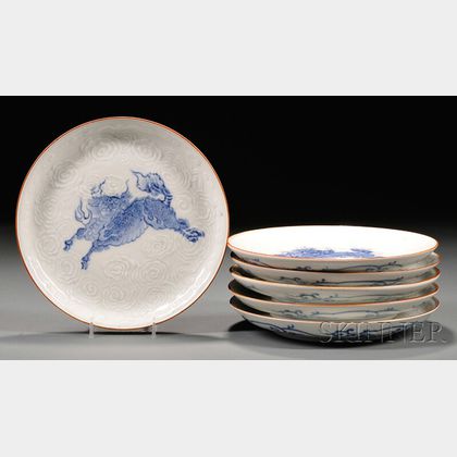 Set of Six Blue and White Plates