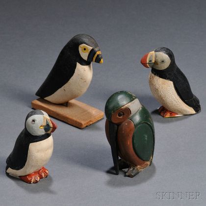 Four Miniature Carved and Painted Bird Figures
