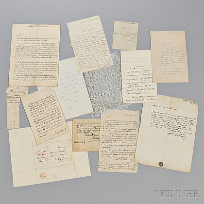 French Manuscript Material, Letters and Signatures, Approximately Twenty Pieces.
