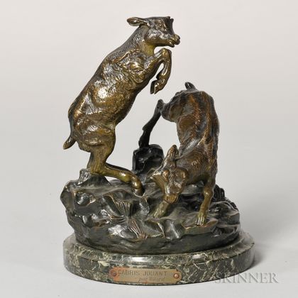 Continental School, 19th Century Bronze Figure of Goats at Play