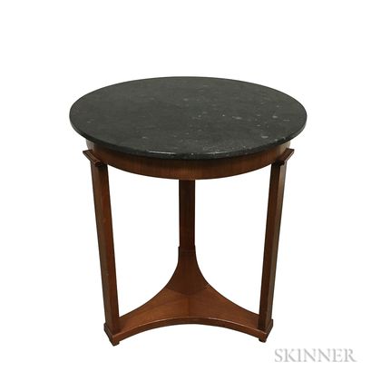 Biedermeier-style Marble-top Walnut Veneer Side Table