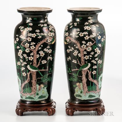 Pair of Famille Noire Vases