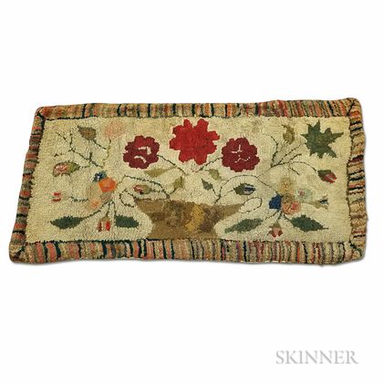 Pictorial Hooked Rug with a Basket of Flowers