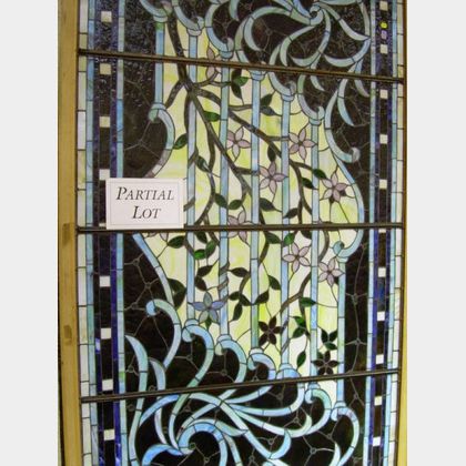Two Architectural Leaded Floral Pattern Colored Glass Panels