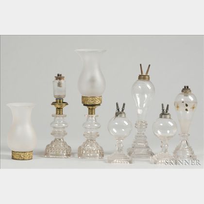 Six Colorless Blown and Pressed Glass Fluid Lamps
