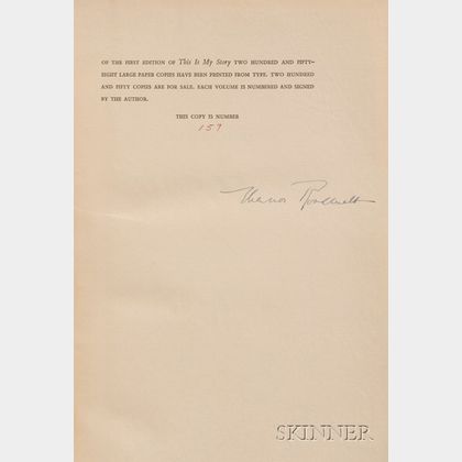 Roosevelt, Eleanor (1884-1962),Signed Copy