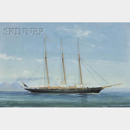 Italian School, 19th/20th Century Lot of Two Views of a Schooner in Naples Harbor: Under Full Sail