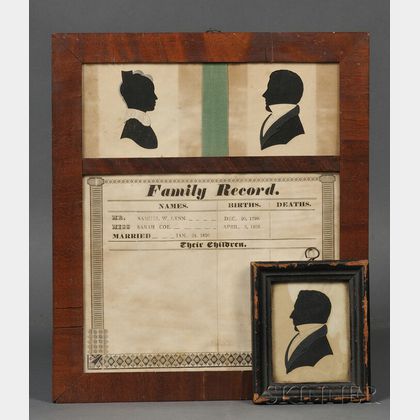 Framed Family Record with Silhouettes and Framed Silhouette of a Man