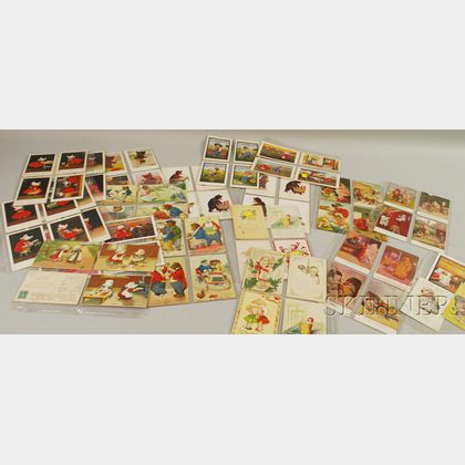 Lot of Mostly Early 20th Century Children Series and Fifty-four Bear Postcards