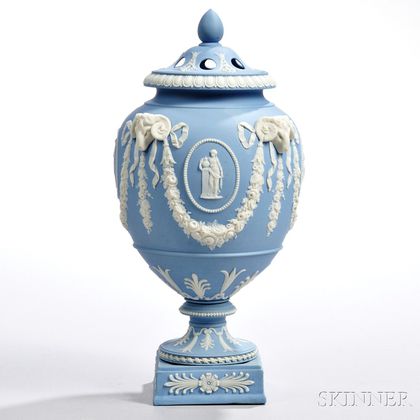 Wedgwood Solid Light Blue Jasper Potpourri Vase and Covers