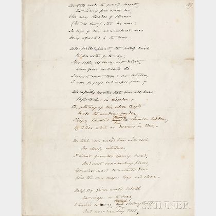 Browning, Elizabeth Barrett (1806-1861) The Island, Original Holograph Manuscript Leaf, [pre-1838.]