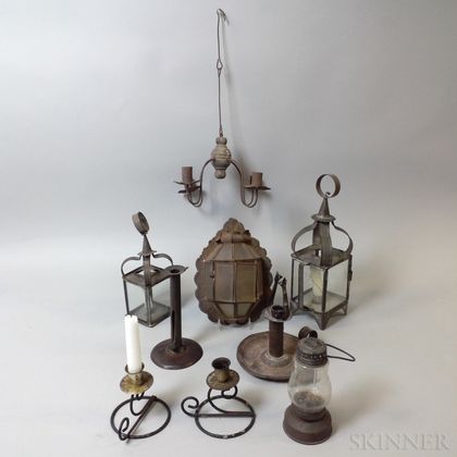Nine Tin, Iron, and Glass Lighting Devices