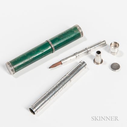 Miniature Shagreen-cased Silver Pocket Perpetual Calendar with Pen and Pencil