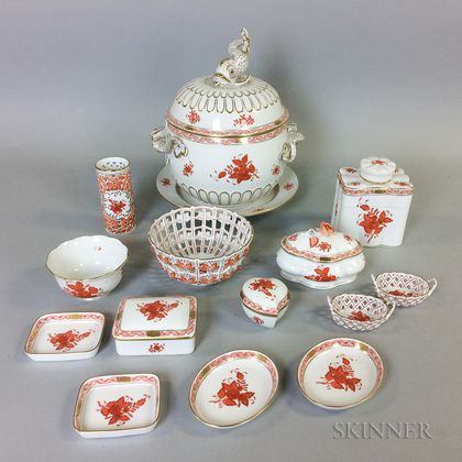 Sixteen Pieces of Herend "Chinese Bouquet Rust" Porcelain Tableware. Estimate $600-800