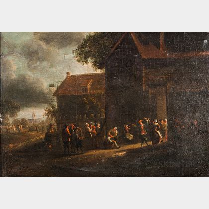 Dutch School, 17th Century Dancing and Conversation in the Light of an Open Tavern Door