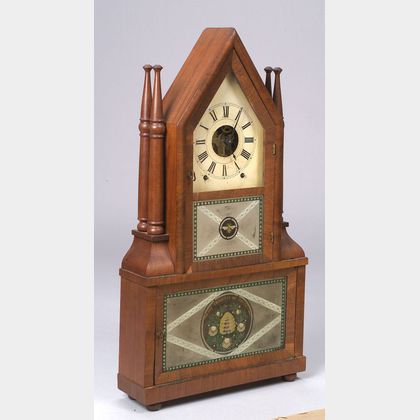 Gothic Mahogany "Candlestick" Double Steeple Wagon Spring Shelf Clock