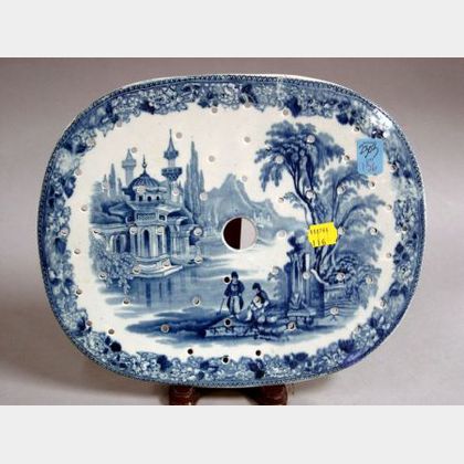 Oval Blue and White Transfer Decorated Pierced Staffordshire Insert. 