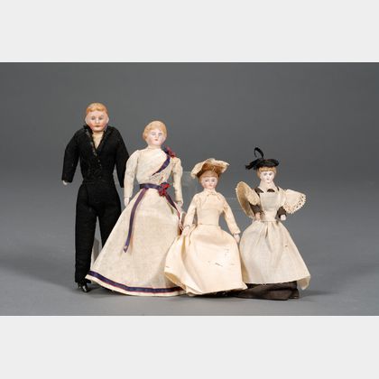 Four Bisque Shoulder Head Dollhouse Dolls