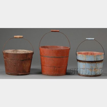 Three Shaker Painted Wooden Pails