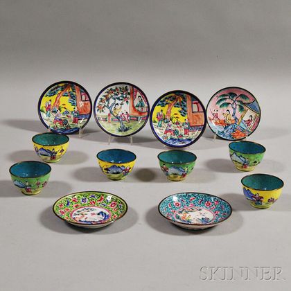 Six Canton Enamel Cups and Saucers