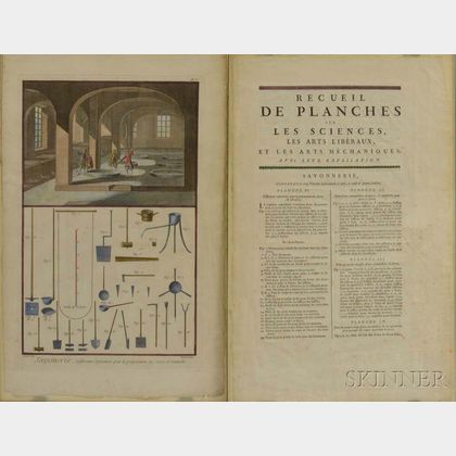 Five Framed French Hand-colored Engravings on Mechanics and Architecture